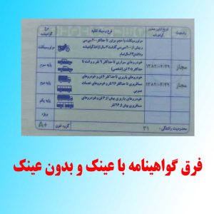 فرق گواهینامه با عینک و بدون عینک